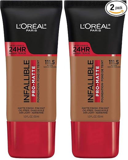 L'Oreal Paris Cosmetics Makeup Infallible Pro-Matte Liquid Longwear Foundation, Nutmeg, 1 fl oz (Pack of 2)