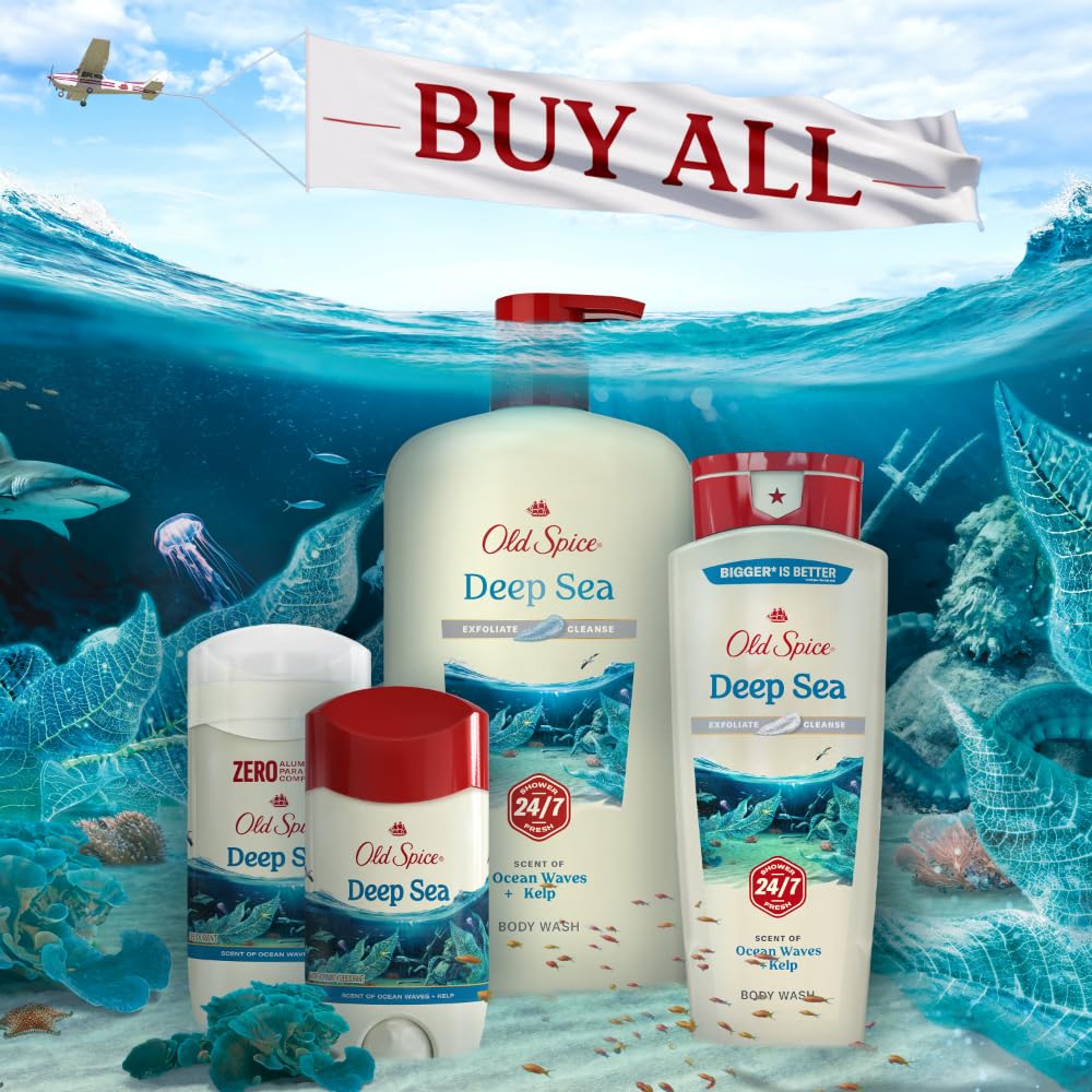 Old Spice Dry Feel Antiperspirant Deodorant for Men, 24/7 Long Lasting Freshness, 24/7 Sweat & Odor Protection, Gentle on Skin with Skin Conditioners, Deep Sea with Ocean Elements Scent, 2.6 oz