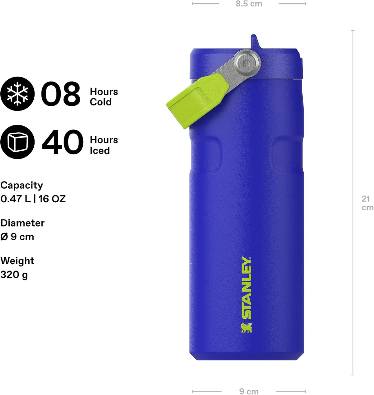 Stanley 1913 Flip Straw Drinking Bottle 0.47 L Cobalt Chartreuse