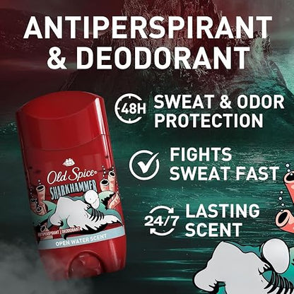 Old Spice Antiperspirant Deodorant for Men, 24/7 Sweat & Odor Protection, Aluminum-Based, Long Lasting Fresh Scent (Open Water/Sharkhammer), 73 g (1 Pack)