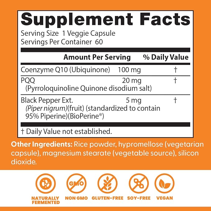 Doctor's Best High Absorption CoQ10 with PQQ Supplement, 60 Veg Capsules