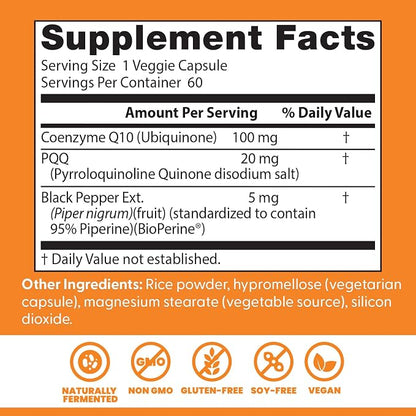 Doctor's Best High Absorption CoQ10 with PQQ Supplement, 60 Veg Capsules