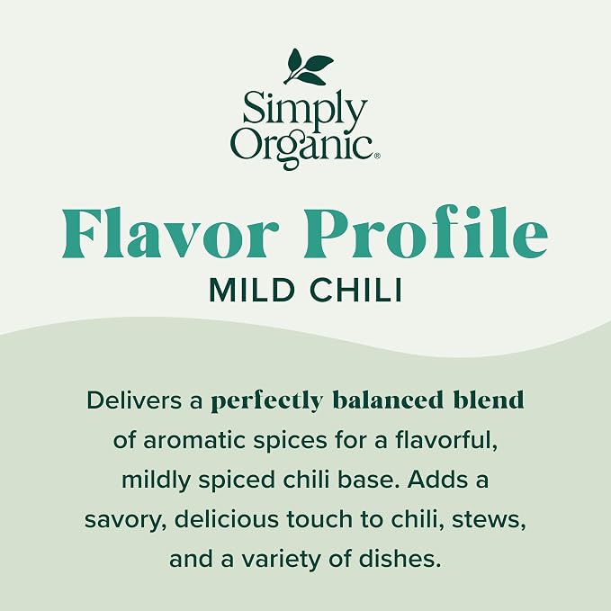 Simply Organic Mild Chili Seasoning Mix, 1-Ounce 12-Pack, Organic Cumin, Paprika, Cloves, Allspice, Warm, Hearty Taste