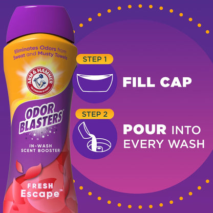 ARM & HAMMER Odor Blasters In-Wash Scent Booster,Laundry Scent Booster Fresh Escape-scent,24 Oz,(Pack of 2)