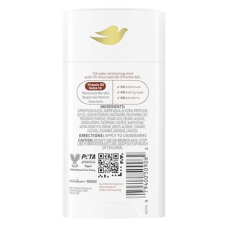 Dove VitaminCare+ Aluminum Free Deodorant Stick for 72H Odor Protection Coconut & Shea Breathable Deodorant for Women 2.6 oz