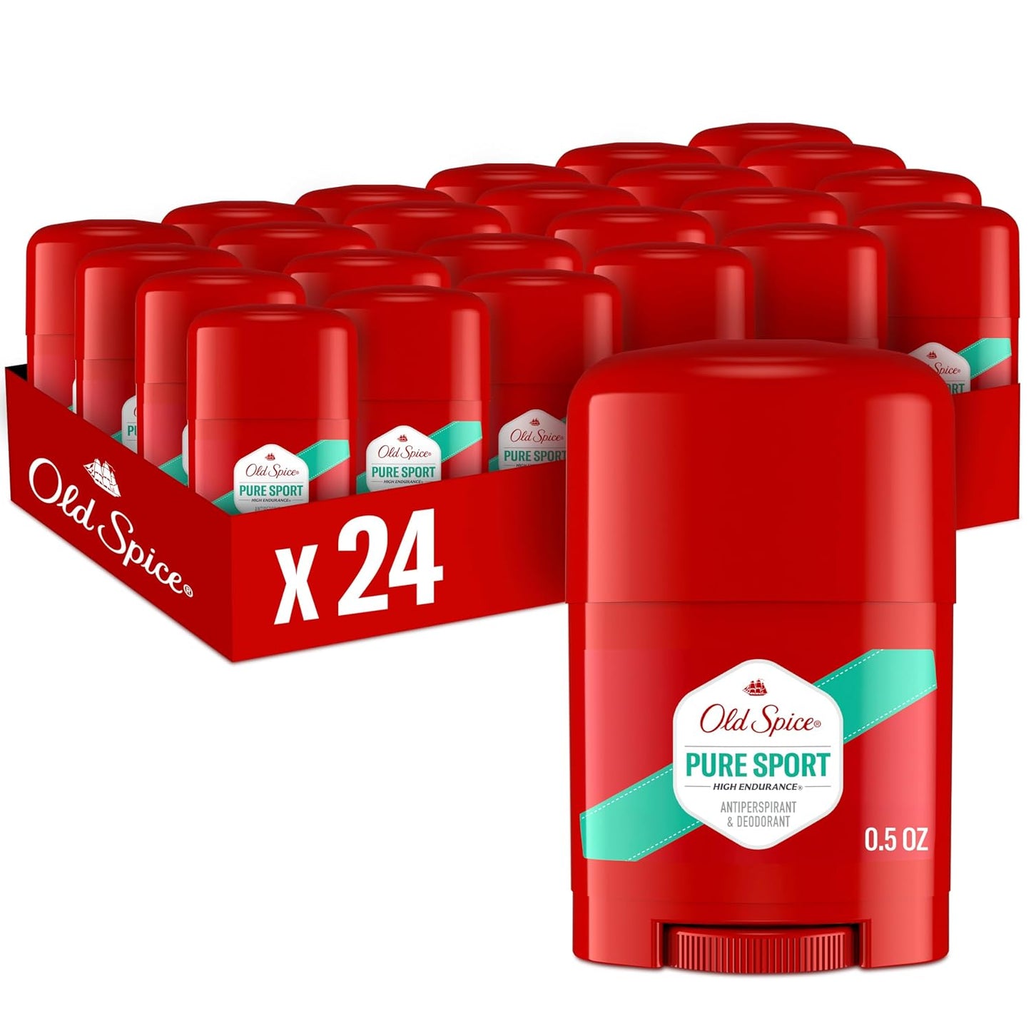 Old Spice Antiperspirant Deodorant For Men, High Endurance, 24/7 Sweat Defense & Odor Protection, 24/7 Freshness & Lasting Scent, Pure Sport Scent, 0.5 oz (Pack of 24)