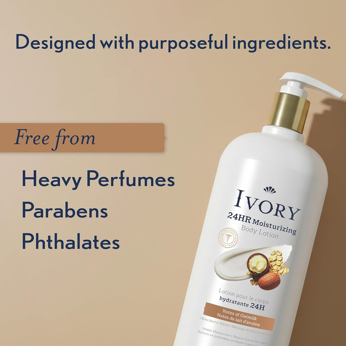 Ivory Hand & Body Lotion, 24hr Moisturizing, Repairs Extra Dry Skin, All Day Hydration, Lightweight Formula, Absorbs Instantly, Perfect for Daily Use, Shea Butter Blend, Oatmilk Scent, 18 fl oz