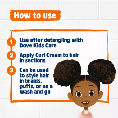 Dove Kids Moisturizing Shampoo + Styling Curl Cream Twin Pack – “Hair Love” Curly Hair Products for Kids, Coconut Cookie Scent (3 Piece Set)