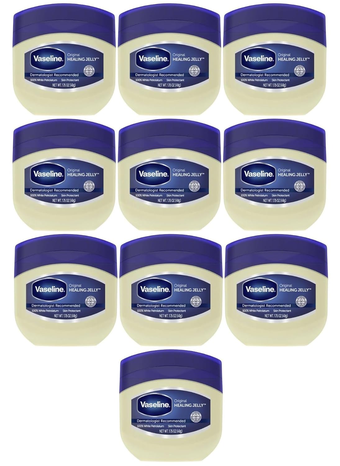Vaseline Healing Jelly For Dry Skin and Eczema Relief Original 100% Pure Petroleum Jelly 1.75 Ounce (Pack of 10)