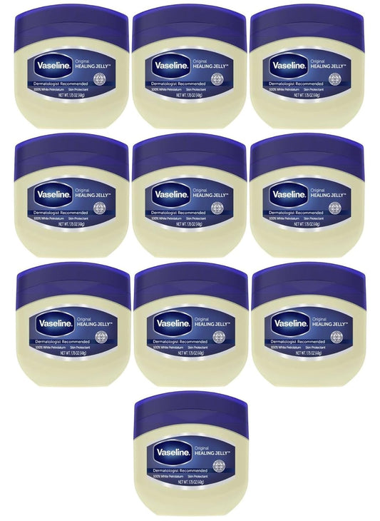 Vaseline Healing Jelly For Dry Skin and Eczema Relief Original 100% Pure Petroleum Jelly 1.75 Ounce (Pack of 10)