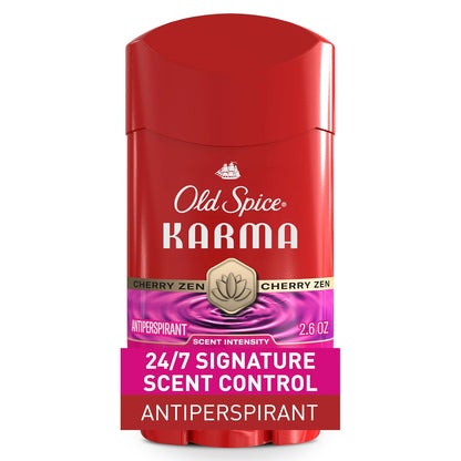 Old Spice Antiperspirant Deodorant for Men, 24/7 Sweat & Odor Protection, 24/7 Signature Scent & Lasting Freshness, Invisible Solid, Karma with Cherry Spice, Black Pepper, & Sandalwood Scent, 2.6 oz