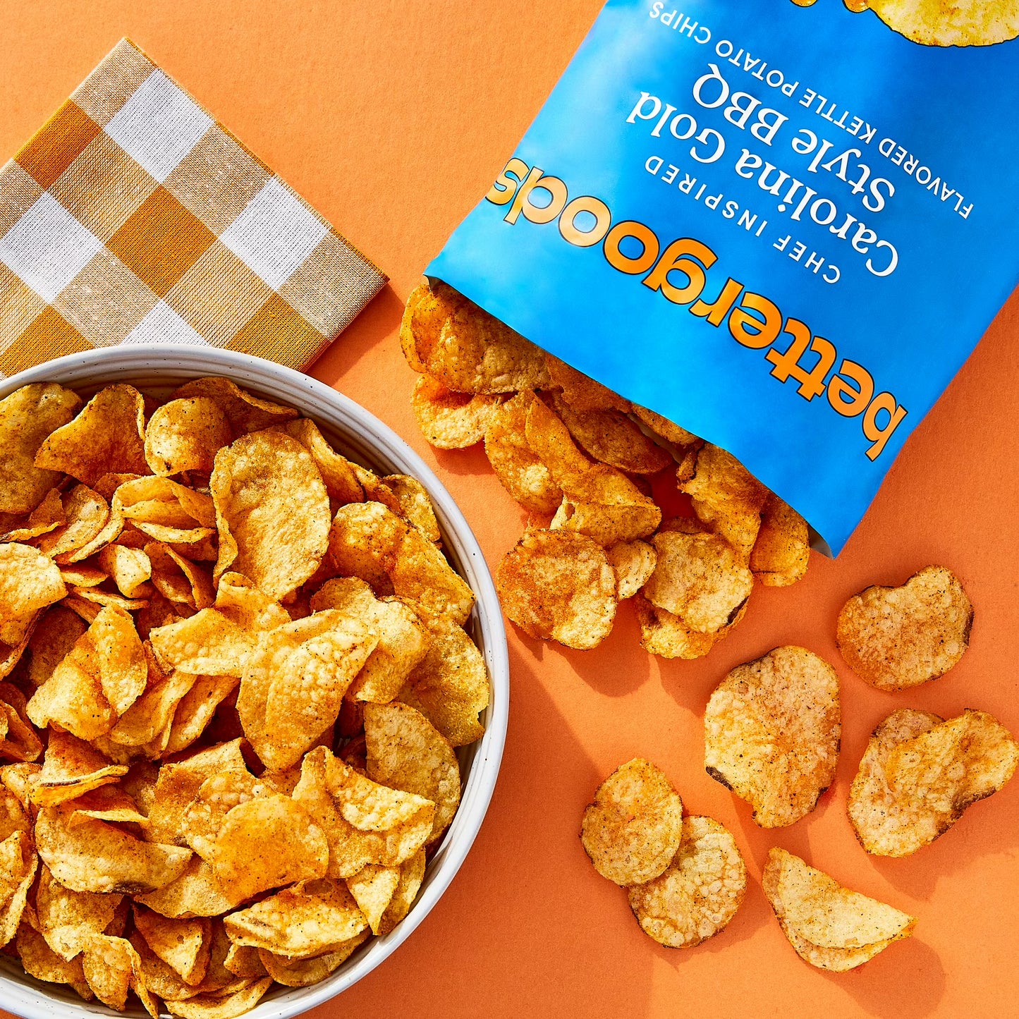(6 pack) bettergoods Chef Inspired Carolina Gold Style BBQ Flavored Kettle Potato Chips, 8 oz (P65)