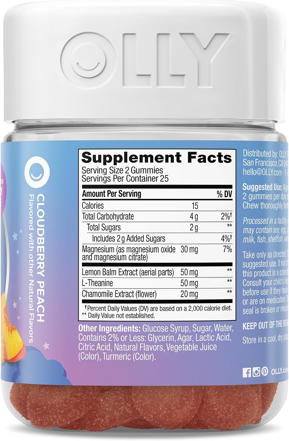 OLLY Kids Melatonin Free Sleep, Magnesium & L-Theanine, Peach - 50 Count