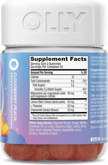 OLLY Kids Melatonin Free Sleep, Magnesium & L-Theanine, Peach - 50 Count