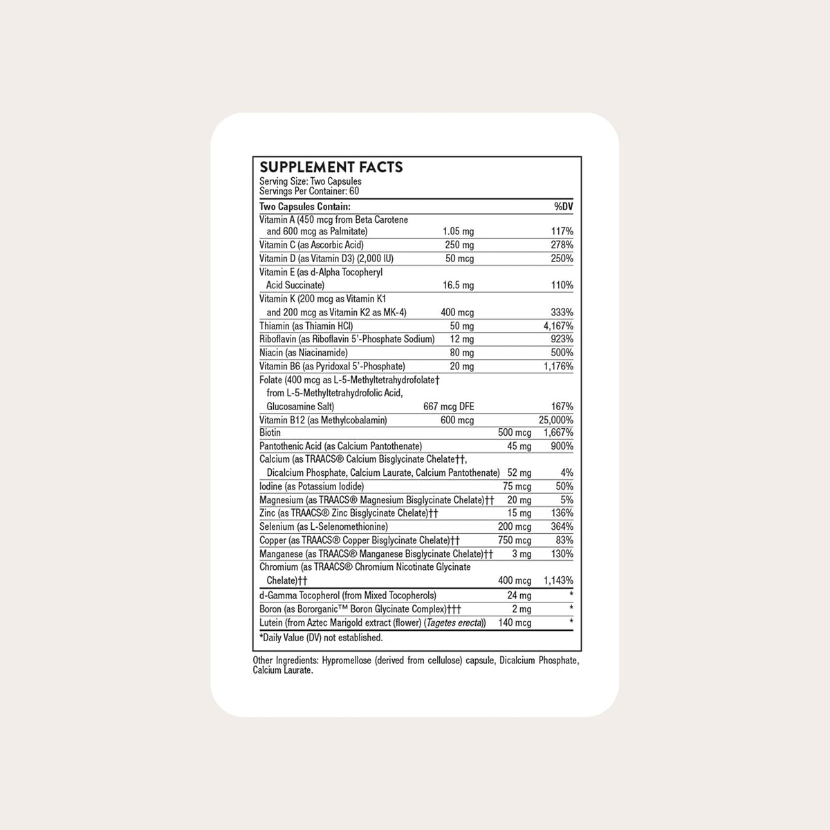 THORNE Basic Nutrients 2/Day, Vitamin & Mineral Formula, 120 Capsules