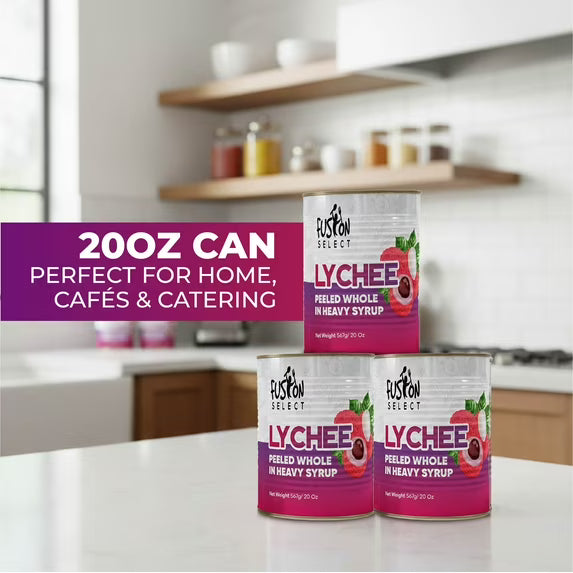 Fusion Select 2 Packs Canned Lychees in Syrup - Ready to Serve Canned Lychee Fruit - Peeled Whole in Heavy Syrup - For Bubble Tea, Boba Topping, Desserts, Garnishes, Fruit Salad - 20oz