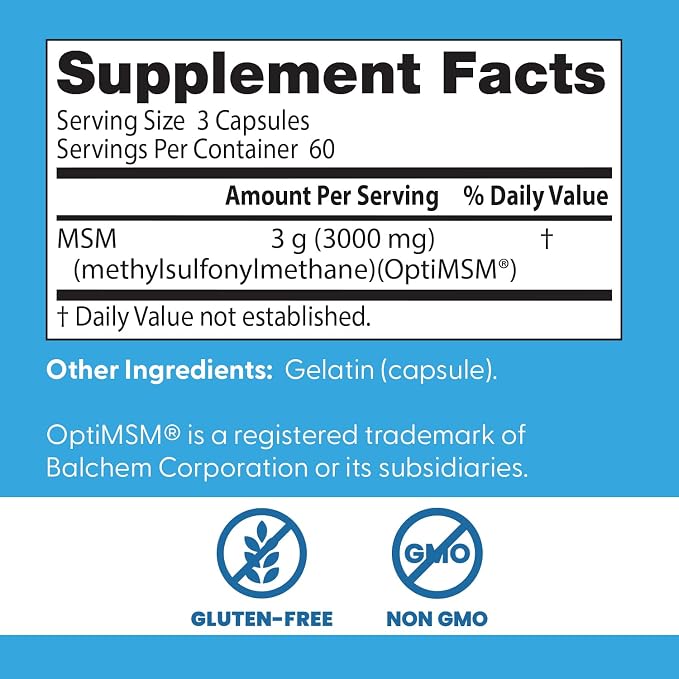 Doctor's Best MSM Supplement Capsules, for Men & Women, Skin, 180 Caps