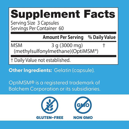 Doctor's Best MSM Supplement Capsules, for Men & Women, Skin, 360 Caps