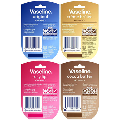 Vaseline Lip Therapy Variety 8-Pack – Original, Crème Brûlée, Rosy Lips, Cocoa Butter Mini Lip Balms for Soft, Glowing, and Deliciously Kissable Lips, 0.25 Oz Ea