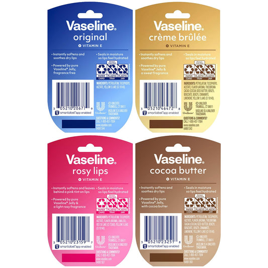Vaseline Lip Therapy Variety 8-Pack – Original, Crème Brûlée, Rosy Lips, Cocoa Butter Mini Lip Balms for Soft, Glowing, and Deliciously Kissable Lips, 0.25 Oz Ea