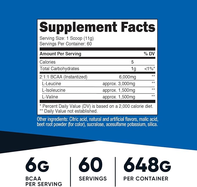 Nutricost BCAA Powder (Raspberry Lemonade) 60 Servings, Optimal 2:1:1 Ratio