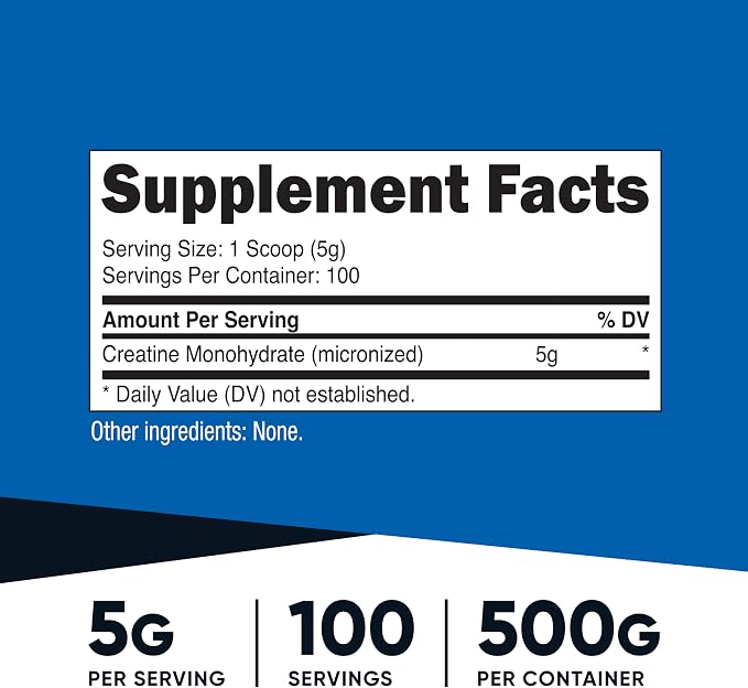 Nutricost Creatine Monohydrate Micronized Powder 500G, 100 Servings