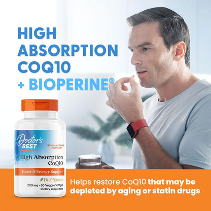 Doctor's Best High Absorption CoQ10 200mg with BioPerine, 60 Veg Softgels
