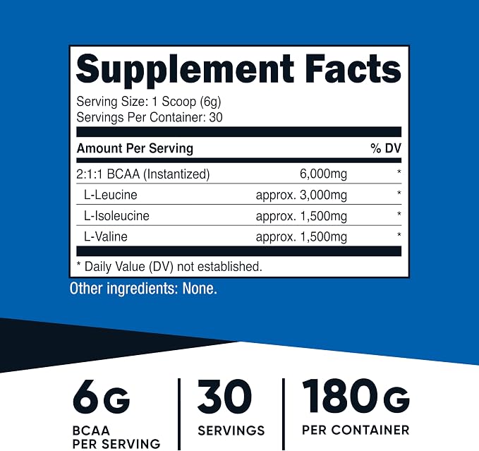 Nutricost BCAA Powder (Unflavored) 30 Servings, Optimal 2:1:1 Ratio