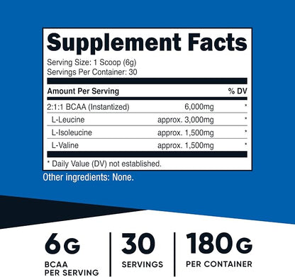 Nutricost BCAA Powder (Unflavored) 30 Servings, Optimal 2:1:1 Ratio
