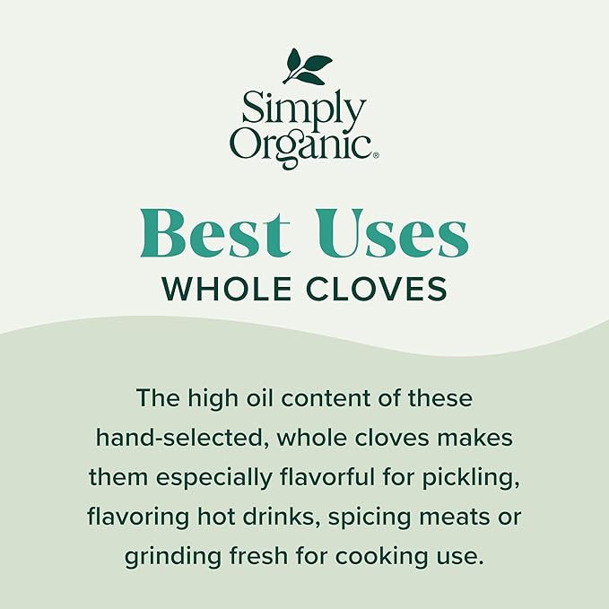 Simply Organic Whole Cloves, 2.05 Ounce | Hand-Selected, Intensely Aromatic & Richly Flavored, Non GMO, Non ETO