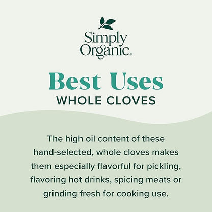 Simply Organic Whole Cloves, 2.05 Ounce | Hand-Selected, Intensely Aromatic & Richly Flavored, Non GMO, Non ETO
