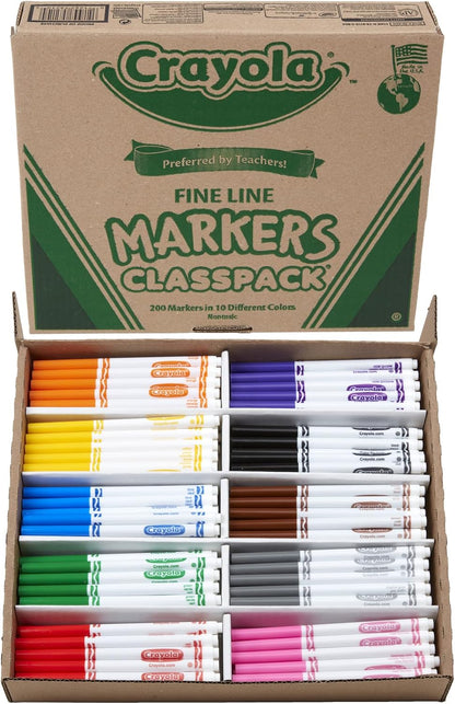 Crayola Fine Line Markers Classpack (200ct), Teacher Classroom Must Haves & Essentials, Bulk Kids Markers For Preschool, Kindergarten, Elementary School