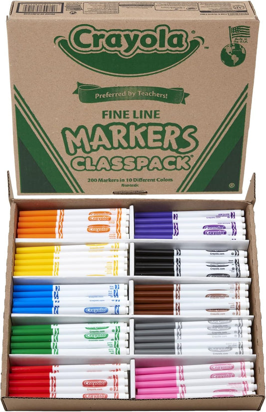 Crayola Fine Line Markers Classpack (200ct), Teacher Classroom Must Haves & Essentials, Bulk Kids Markers For Preschool, Kindergarten, Elementary School