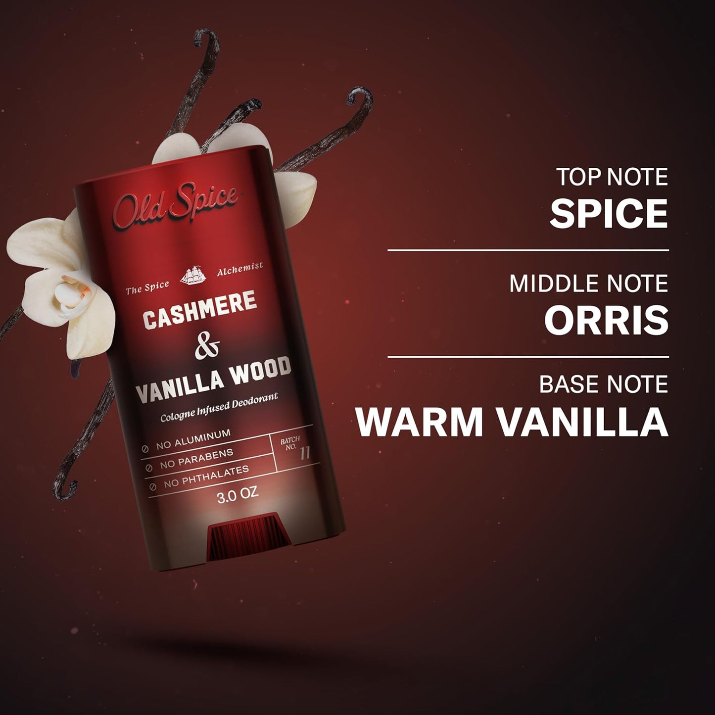 Old Spice Aluminum Free Deodorant for Men, The Spice Alchemist Collection, 24/7 Cologne Infused Scent, No Trade Off Formula, Free of Parabens & Phthalates, Cashmere + Vanilla Wood Scent, 3.0 oz