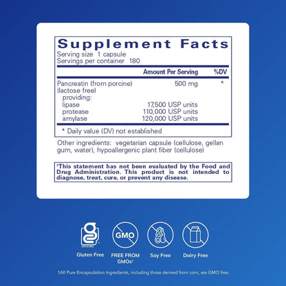 Pure Encapsulations Pancreatic Enzyme Formula, 180 Capsules