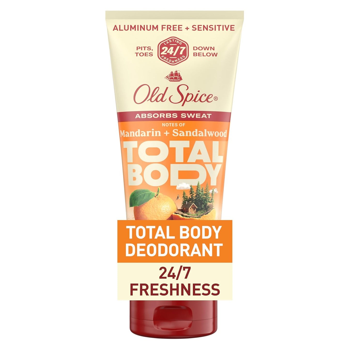 Old Spice Whole Body Deodorant Cream for Men, Aluminum Free, Mandarin + Sandalwood Scent, 24/7 Odor Protection, 24/7 Freshness, Dermatologist Tested, Gentle on Skin, Safe to Use All Over, 3.0 oz