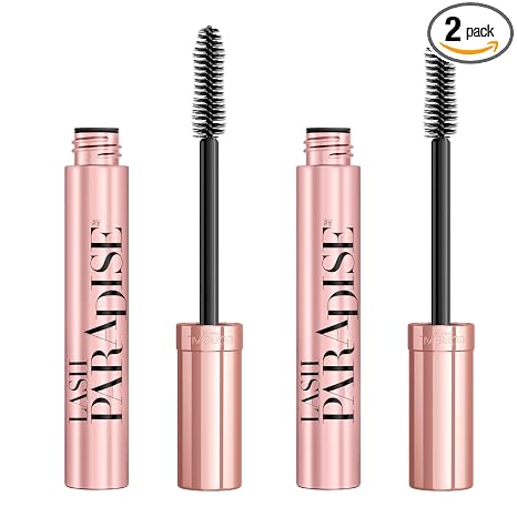 L'Oreal Paris Makeup Voluminous Lash Paradise Mascara, Voluptuous Volume, Intense Length, Feathery Soft Full Lashes, No Flaking, No Smudging, No Clumping, Black Brown, 2 Count, Packaging May Vary