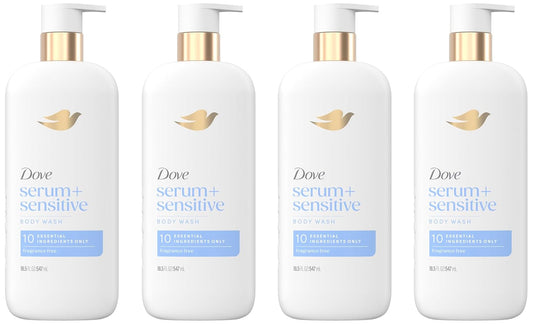 Dove Serum Body Wash Ultra Gentle hydrating cleanse with only 10 essential ingredients 18.5 Fl Oz (Pack of 4)