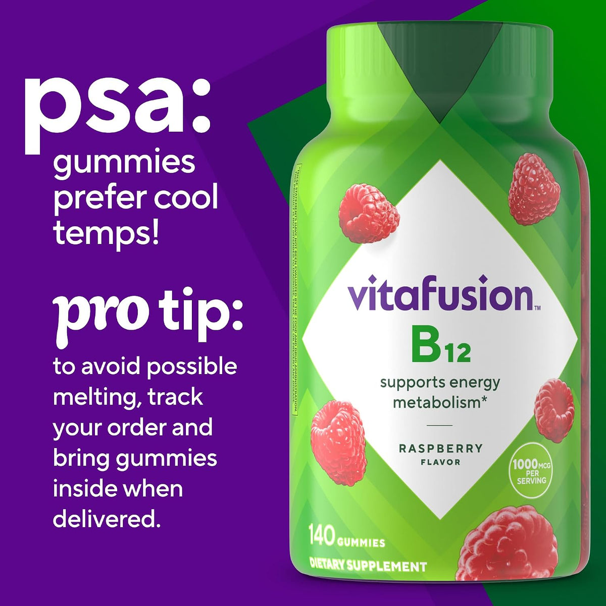 Vitafusion Vitamin B12 1000 mcg | 140 Gummies | Yummy Raspberry Flavor