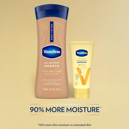 Vaseline Body Lotion, Almond Smooth, 72HR Moisture with Pro-Vitamin B5 + Travel-Friendly Nourishing Moisture Lotion for Extremely Dry Skin