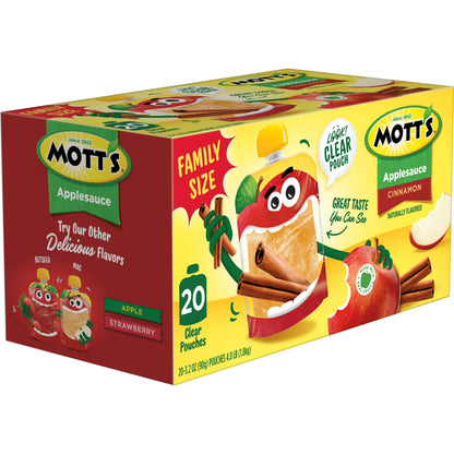 Mott's Cinnamon Applesauce, 3.2 oz, 20 Count Clear Pouches