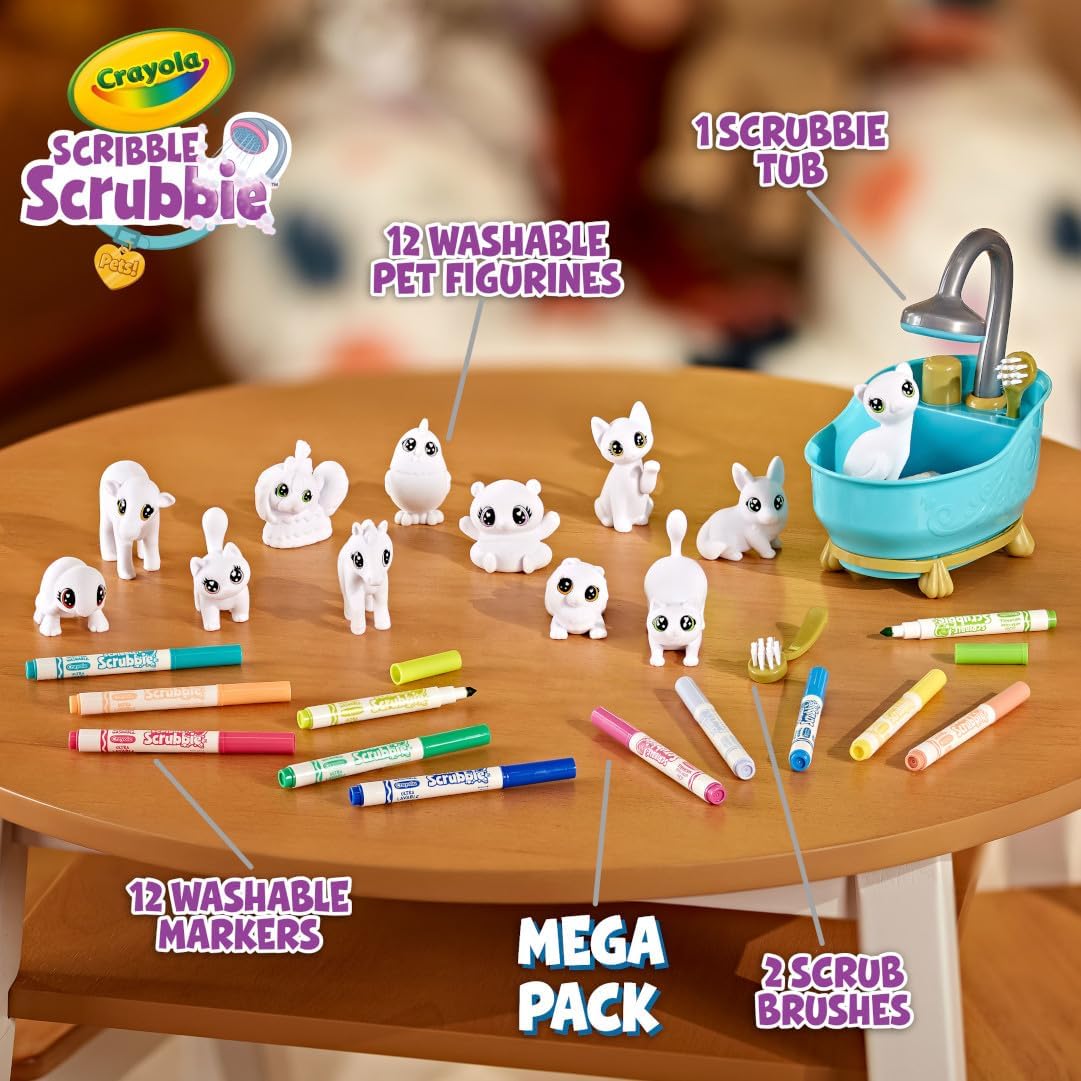 Crayola Scribble Scrubbie Pets Mega Set (25+ pcs), Reusable Pet Care Toy, Toys for Girls & Boys, Gift for Kids, Ages 3, 4, 5
