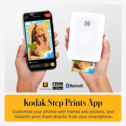 KODAK Step Slim Instant Smartphone Photo Printer - Portable Sleek Color Wireless Mobile Printer - Zink 2x3” Sticky-Back Photos - Print from iOS & Android Devices with Bluetooth w/the Fun App - White