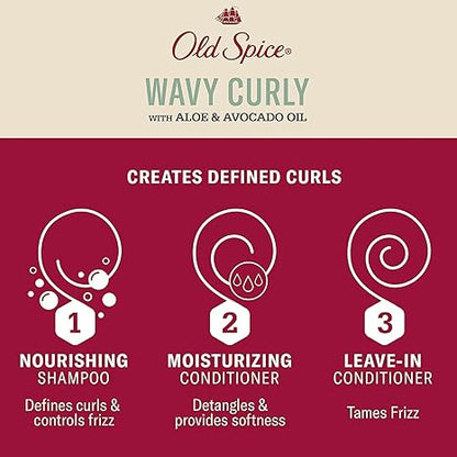 Old Spice Shampoo, Conditioner and Leave-in Conditioner Set for Men, Wavy Curly Hair Regimen Bundle