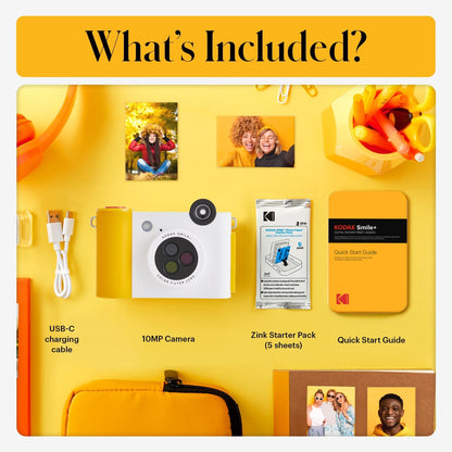 Kodak Smile+ 2-in-1 Digital Instant Camera & Wireless Bluetooth Photo Printer, 10MP, Special-Effect Rotating Lens, Zink 2x3 (5.1x7.5 cm) Sticky-Back Photos, Print via App from Smart Devices, White