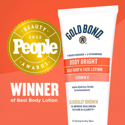 Gold Bond Body Bright Face & Body Lotion For Women & Men With Vitamin C | Daily Vitamin C body lotion, 24-hour hydration, 8 oz, helps refine, brighten and smooth the look of skin