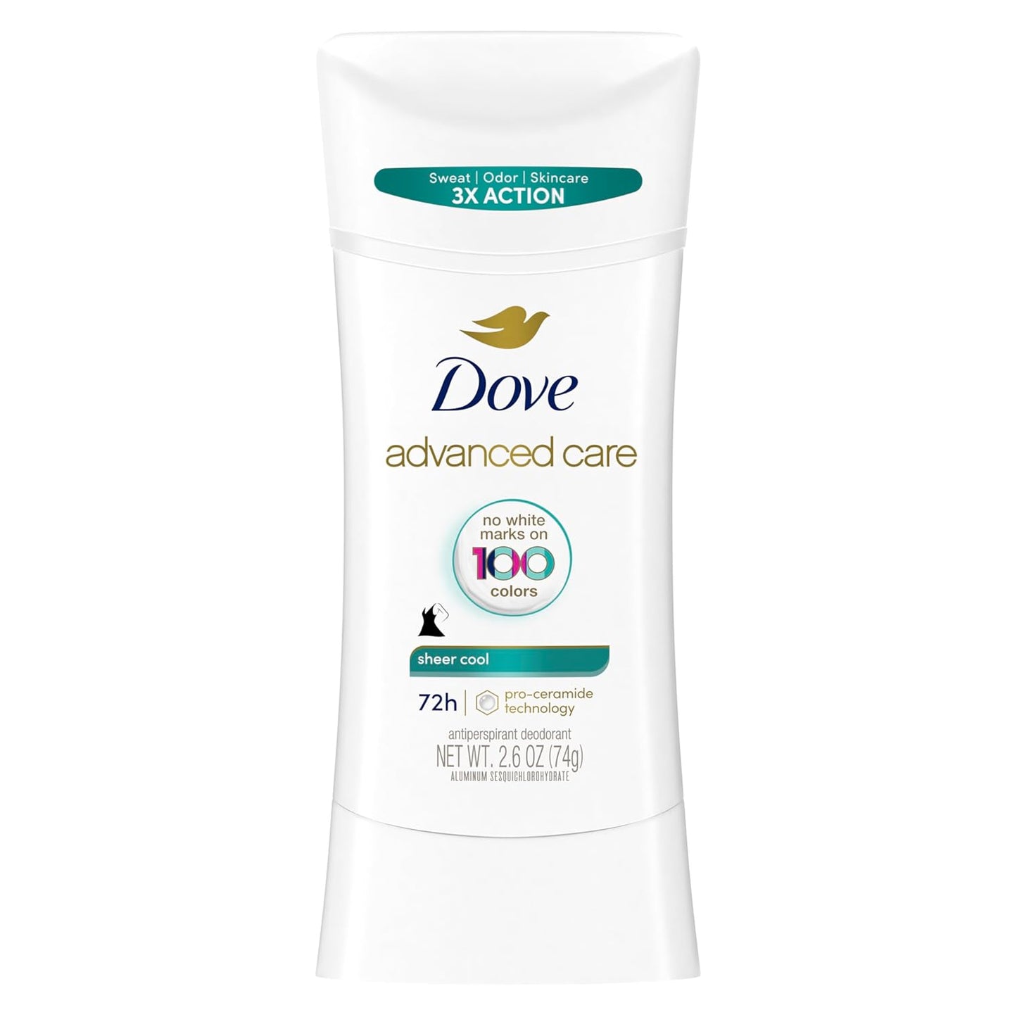 Dove Advanced Care Antiperspirant Deodorant Stick Sheer Cool for Soft, Resilient Skin, with 72-Hour Sweat & Odor Protection, 2.6 oz (Pack of 12)