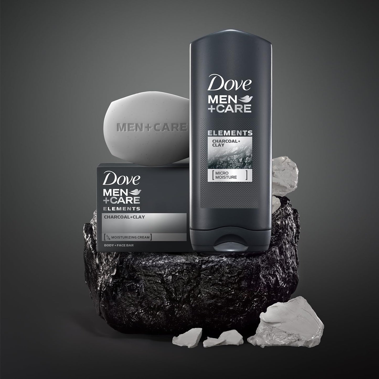Dove Men+Care Body + Face Bar 2-Pack (12 Bars) – Exfoliating 3-in-1 Charcoal Soap with Clay for Skin Care, Hands & Shaving, 3.75 Oz Ea
