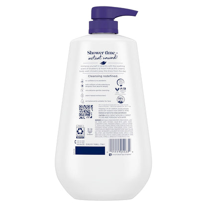 Dove Body Wash Unwind Blueberry & Moon Milk For 24hr Lotion-Soft Skin Moisturizing Skin Cleanser with No Sulfates No Parabens 30.6 oz (Pack of 3)