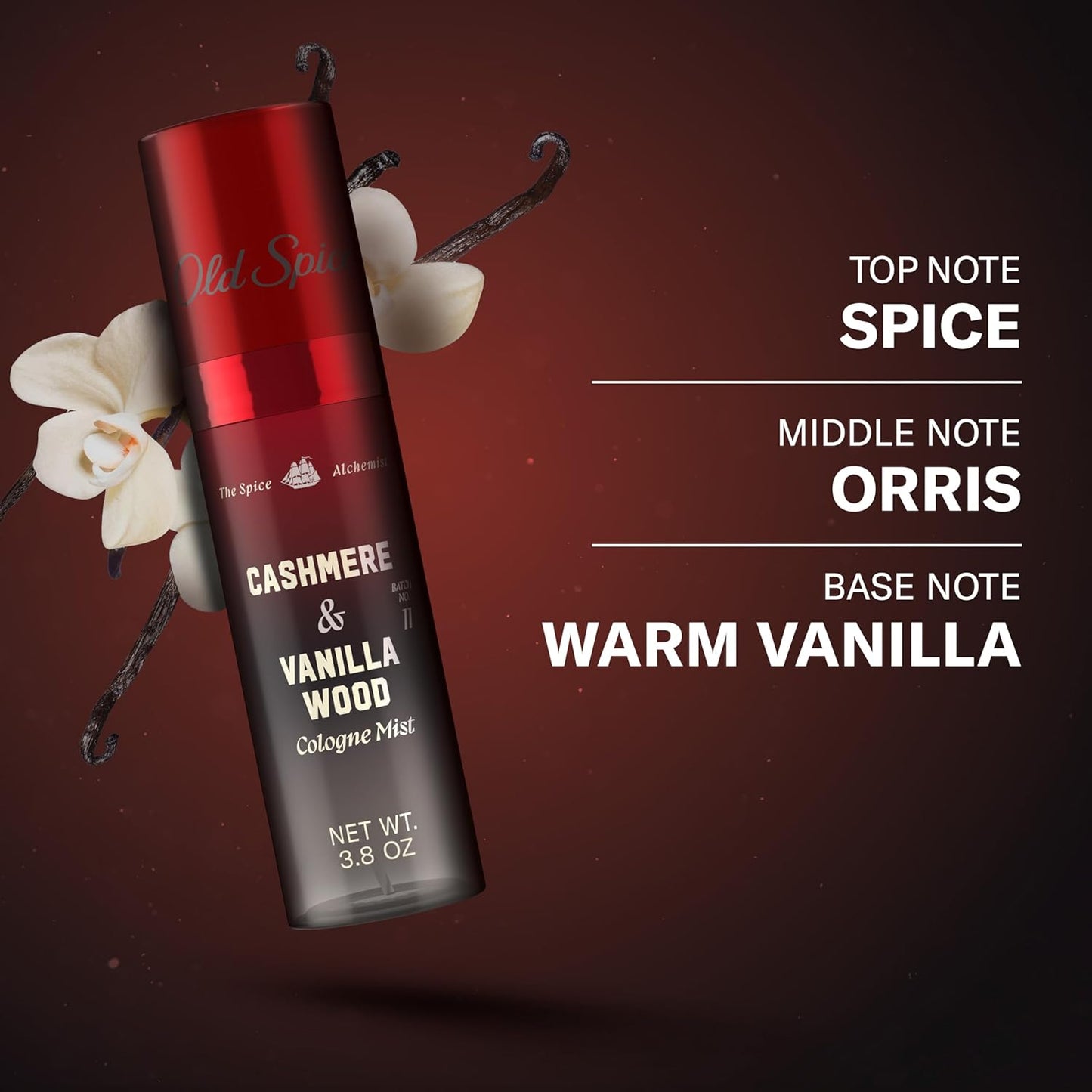 Old Spice Cologne Mist for Men, The Spice Alchemist Collection, 24/7 Cologne Infused Scent, No Trade Off Formula, Free of Parabens & Phthalates, Cashmere + Vanilla Wood Scent, 3.8 oz